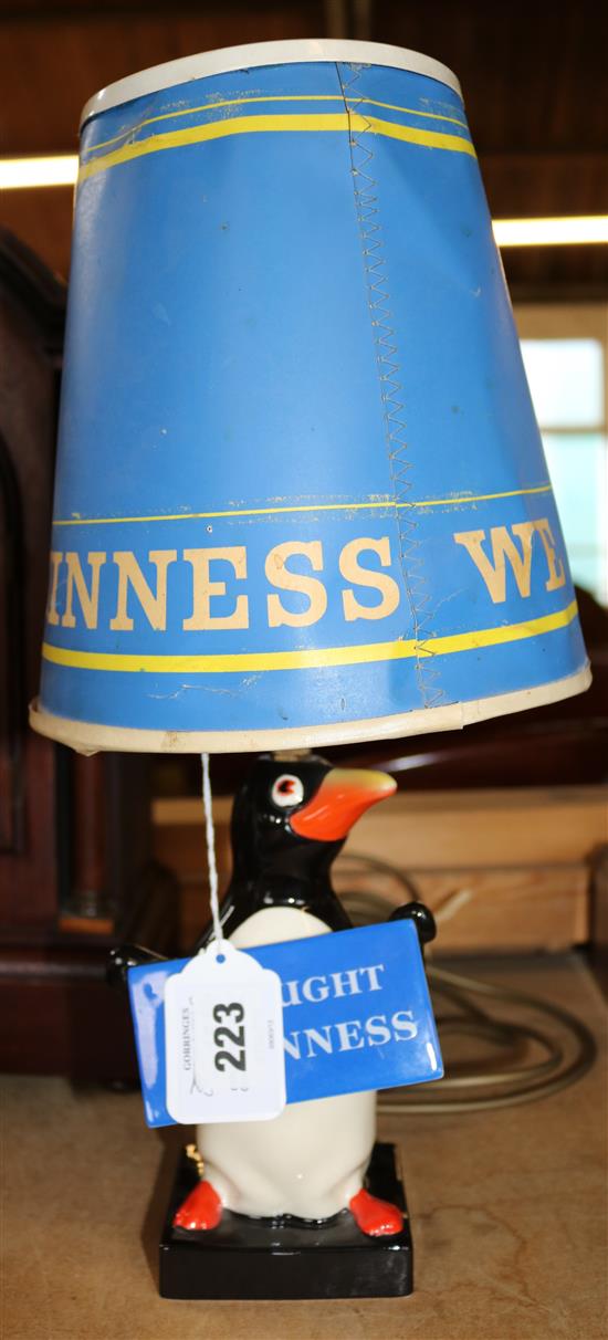 A Carltonware draught Guinness advertising penguin pottery lamp base, total height 38.5cm